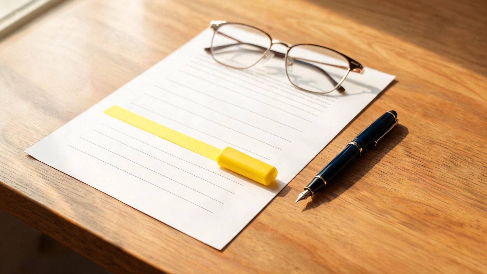 Huurcontract op een bureau dat met een gele markeerstift wordt doorgenomen